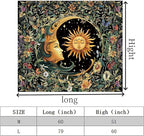 Apdidl Sun and Moon Hippie Decor Tapestry for Bedroom, Boho Hippy Mystic Floral Tapestries Wall Hanging Aesthetic, Vintage Mandala Plants Moon Cute Backdrop Wall Decor for Living Room Dorm 60"X79"