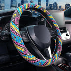 SEG Direct Steering Wheel Cover Handwoven Flax with Geometric Patterns, Anti-Slip & Breathable, Ethnic Style Steering Wheel Protector, Fits 14.5" - 15.25" Wheels