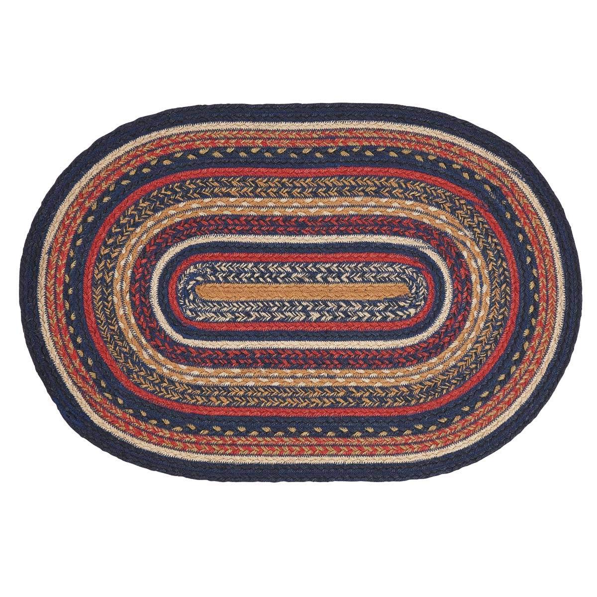 VHC Brands Stratton Primitive Jute Blue Striped Accent Rug Decor Oval w/ Floor Pad 20"x30" - size: 20x30