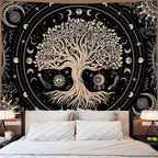 Accnicc Tree of Life Tapestry Sun Moon Stars Tapestries for Bedroom Aesthetic Hippie Black Beige Boho Mandala Spiritual Celestial Large Tapestry Wall Hanging for Dorm Living Room Decor 80 x 60 Inch