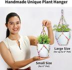 2 Pack Macrame Plant Hanger (for 8" Pot), Glass Beaded Plant Hangers Indoor Outdoor | Colorful Hanging Planters, Hanging Plants Holders | No Pot/Plant Included (2PK, for up to 8")