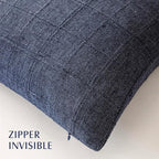 Foindtower Set of 2 Decorative Linen Check Throw Pillow Covers Neutral Farmhouse Vintage Cushion Covers Modern Boho Home Decor for Sofa Chair Couch Bedroom Living Room,18×18 Inch,Navy Blue