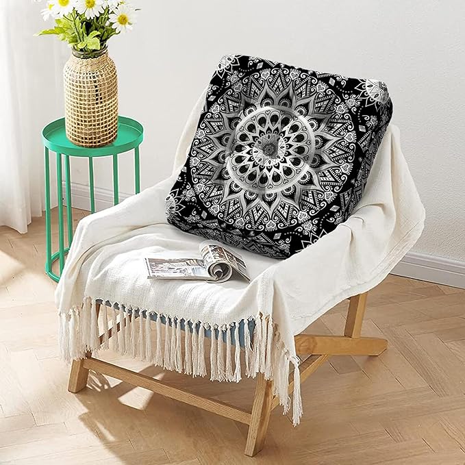 Mandala Meditation Cushion, Boho Meditation Mat, Meditation Pillows for Sitting on Floor, Cushions for Sitting in Home and Outdoor, Square Floor Pillow Cushion Seating for Yoga Accessories 22'' X 22''