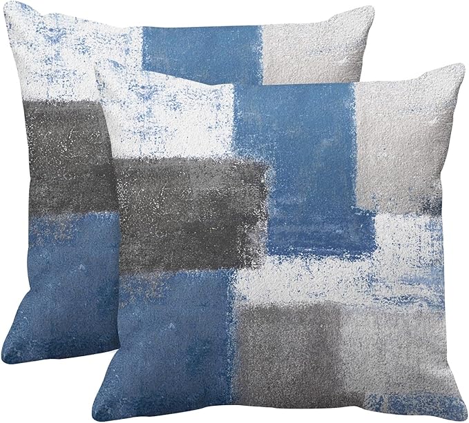 Britimes Throw Pillow Covers Modern Home Art Decor, 18 x 18 Inches Set of 2 Abstract Oil Painting Pillowcases for Bedroom, Living Room, Cushion Couch Sofa, Abstract Blue Grey