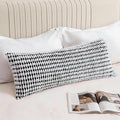 Boho Chenille Tufted Pillow Cover 14x36 Inch Set of 1, Farmhouse Striped Decorative Pillow Covers Accent Fluffy Neutral Long Body Bolster Pillow for Couch Sofa Bedroom Living Room, Black White