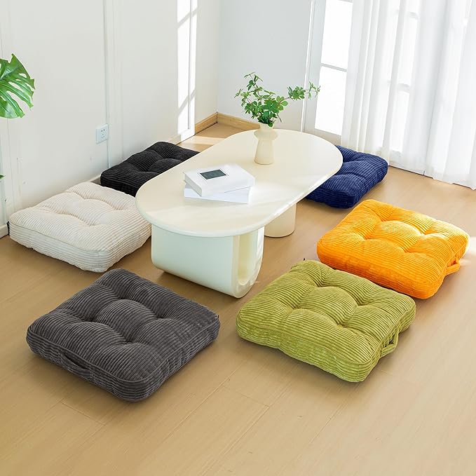 HIGOGOGO Floor Pillow Cushion for Adults, Meditation Cushion Pillow, Large Square Floor Sitting, Tufted Corduroy Cover, for Tatami Living Room or Yoga, 22x22 Inch, Navy