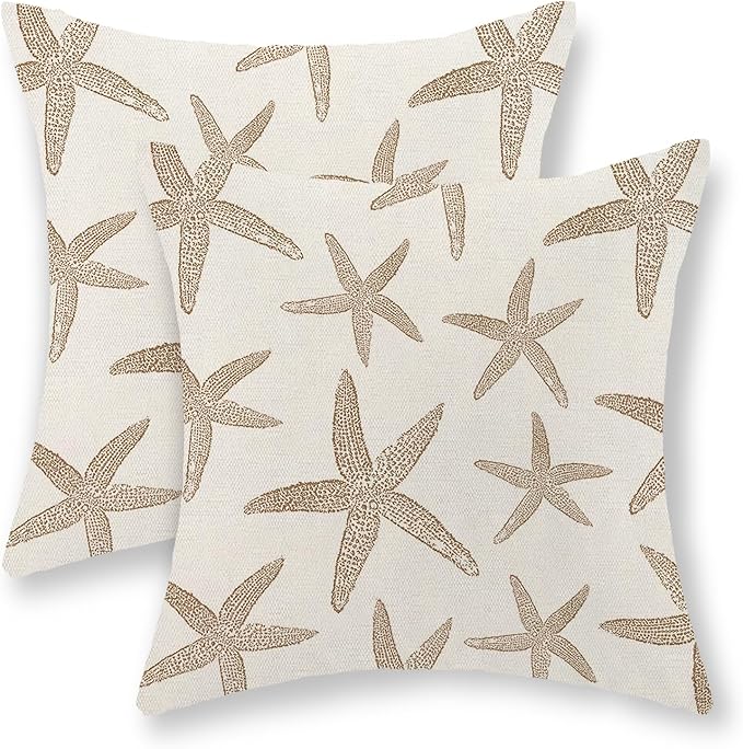 Brown Starfish Pillow Covers 16x16 Set of 2 Coastal Throw Pillows Spring Summer Nautical Ocean Theme Beach Decorative Pillow Cases Farmhouse Outdoor Decor Linen Cushion Case for Couch Sofa