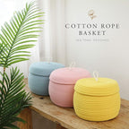 Sea Team Round Cotton Rope Storage Basket with Lid, Decorative Woven Storage Bin, Pot, Caddy, Organizer, Container for Snacks, Towels, Plants, 10 x 7.5 Inches (Small, Pink)