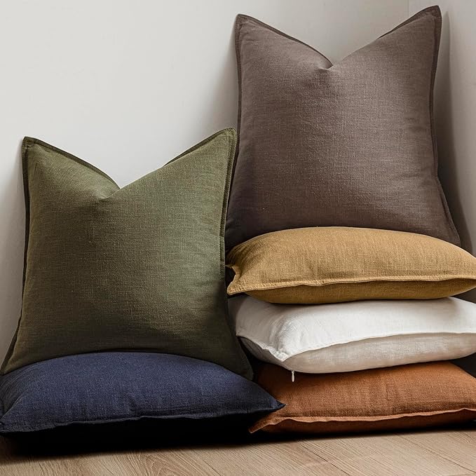 Foindtower Set of 2, Decorative Linen Soild Throw Pillow Covers Soft Accent Euro Cushion Case Farmhouse Neutral Pillowcase for Chair Couch Sofa Bedroom Living Room Home Decor 22 x 22 Inch Light coffee