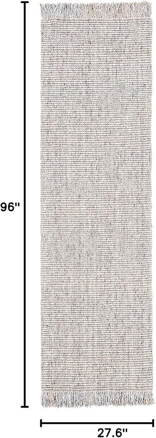 SAFAVIEH Natural Fiber Collection Runner Rug - 2'3" x 8', Grey & Natural, Handmade Woven Fringe Jute, Ideal for High Traffic Areas in Living Room, Bedroom (NF826F)