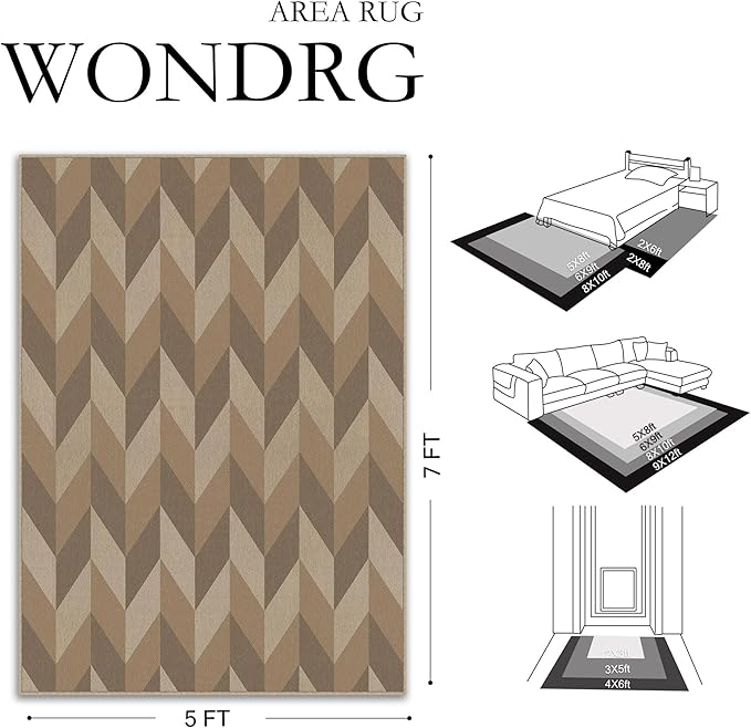 8x10 Easy Jute Outdoor Patio Rug Washable Brown Checkered Large Area Rug for Living Room Lightweight Non Slip No Sheding Carpet Balcony Farmhouse Bedroom Backyard Dining Room Deck