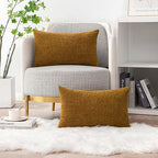 MIULEE Pack of 2 Couch Throw Pillow Covers 12x20 Inch Soft Mustard Chenille Lumbar Pillow Covers for Sofa Living Room Solid Dyed Cases