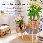 Boho Rattan Plant Stand Indoor Outdoor - 2 Rattan Wicker Planter Shelf for Multiple Plants, Mid Century Modern Wooden Flower Pot Holder with Stand, Farmhouse Home Decor for Living Room