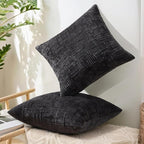 decorUhome Black Chenille Euro Sham Throw Pillow Covers 26x26 Set of 2 Textured Soft Cozy Slubby Couch Pillow Covers Modern Farmhouse Boho Decorative Pillow Cases for Bed Sofa Living Room
