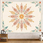 Accnicc Boho Floral Mandala Tapestry for Bedroom Bohemian Flower Wall Tapestry Aesthetic Large Watercolor Yellow Beige Hippie Indian Tapestries Wall Hanging for Living Room Dorm Decor 80 x 60 Inch