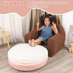 Macaron Bean Bag Chair for Kids and Teens, Medium Bean Bag Sofa with Memory Foam Filling, 27.5"×27.5"×13.5", Pink and White