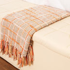 Gealaek Boho Throw Blanket Lightweight Fuzzy Soft Cozy Decorative Blankets for Sofa Bed Farmhouse Throw Blanket Mexcican Blanket with Tassel Khaki Orange Yellow Textured 50" x 60"