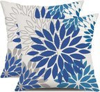 DFXSZ Blue Flower Pillow Covers 20x20 Inch Set of 2 Dark and Light Blue Colored Pillow Farmhouse Outdoor Waterproof Decor for Patio Funiture Garden Summer Floral Square Polyester Pillow Covers 002E20