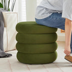 Velvet Storage Ottoman Set of 2, Compact Round Tufted Pair with Removable Lids for Lounge, Dorm and Entryway, Olive Green