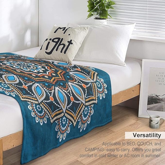 Ornamental Mandala Throw Blanket Indian Hippie Bohemian Art Floral Texture Pattern Blanket for Sofa Bed Couch Chair Or Dorm 50"x60"