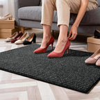 Softlife Rugs for Entryway 2x3 Faux Jute Rug Dirt Trapper Small Bathroom Rug Washable Door Rugs Kitchen Mat Modern Farmhouse Carpet for Front Porch Bathroom Kitchen Bedroom, Black