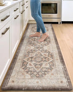 DEXI Kitchen Floor Mats Anti Fatigue, 23x86 Large Long Cushioned Vintage Runner Rug Waterproof, Standing Comfort Memory Foam Padded for Front Sink Laundry Office, Beige and Brown