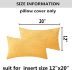Home Brilliant 12 x 20 Spring Pillow Covers Set of 2 Plush Striped Corduroy Velvet Rectangular Throw Pillow Covers for Chair Couch Decor Lumbar Pillows, 12 x 20 inch, Sunflower Yellow