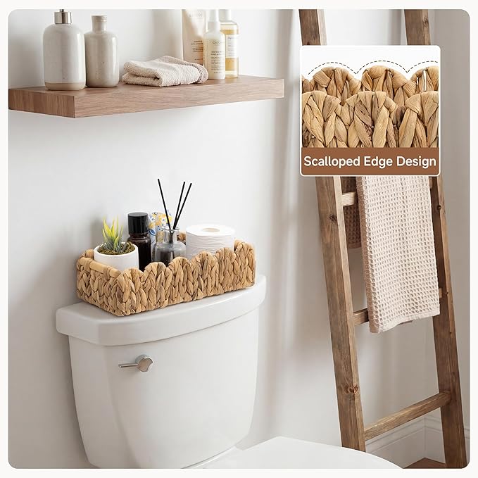 StorageWorks Toilet Paper Storage Basket, Living Room Organizers and Storage, Toilet Paper Basket with Wooden Handles, Small Water Hyacinth Scalloped Basket, Natural