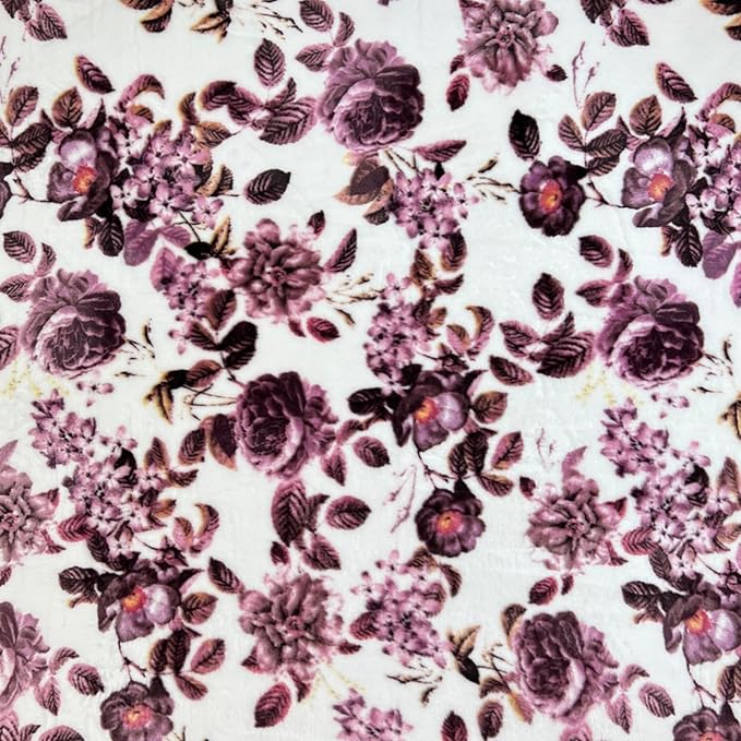 Home Decor Floral Fleece Throw Blankets: Soft Plush Liv Flower Garden Accent for Sofa Couch, Blush Pink Blue Purple Burgundy White