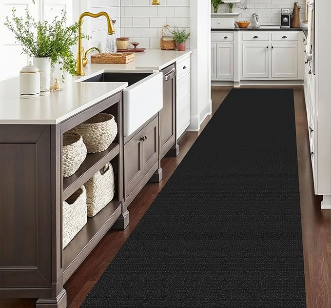 EARTHALL Runner Rug 3x16 Ft Washable Runners for Hallways Extra Long Woven Non Slip Entryway Runner Braided Kitchen Runner Indoor Outdoor Carpet Runners for Hotels, Hall, Stair, Black/Grey