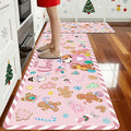 Gingerbread Man Candy Cane Christmas Rugs for Kitchen Floor, Mats for Kitchen Floor Non Slip, 2PCS Rubber Kitchen Mat, Washable Cushioned Runner Carpet Rug for Sink Laundry 15.7"×27.5" +15.7"×47" Pink