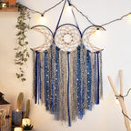 ANROYE Blue Triple Moon Goddess Macrame Wall Hanging, Boho Wiccan Crescent Dream Catcher, Bohemian Dreamcatcher Art for Women, Hippie Woven Pagan Tapestry Decor for Bedroom Decoration