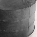 Leather Ottoman,Handmade Stuffed Square Ottoman,Genuine Leather Pouf, Foot Rest Pouf,Comfortable Soft Seating for Living Room & Bedroom (Grey, 1 Round)