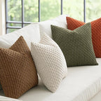 MIULEE Camel Green Decorative Throw Pillow Covers for Couch Living Room 18x18 Inch Soft Pillow Cases Set of 4 Boho Striped Corduroy Farmhouse Cushion Covers Home Decor for Sofa Bed