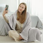 Amélie Home Chevron Chenille Knit Throw Blanket for Couch, Cozy Texture Decorative Soft Blanket for Sofa & Chair, 60"x80", Light Grey