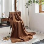FOSSA Muslin Blanket with Fringe - 4-Layer 100% Cotton Gauze Super Soft & Breathable Throw -Lightweight Decorative Cooling Blanket for Bed, Sofa, Office (Dark Orange, King (104" × 90"))