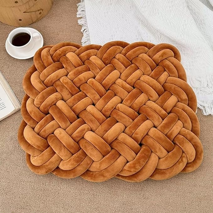 Knot Floor Seat Cushions 19 x 15 Inch Handmade Knotted Meditation Cushion for Bedroom Reading Room Balcony Sofa Decor Brown