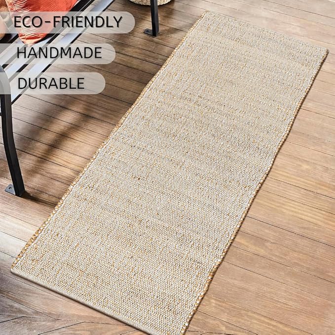 Savi Home Jute Cotton Hand Woven Area Runner Rug 2'x4.3', Natural Fibers, Rustic Farmhouse Style Rug, Vintage Bohemian Decor Rug for Bedroom, Dinning Room, Hallway, Office