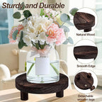 3 Pcs Wood Plant Stand Indoor Outdoor, Wooden Stool Display Stand 5/6/8" Round Riser Flower Pot Holder with Raised Edge Small Planter Tray Modern Potter Decorative for Garden Desktop Home Table Counter Room (Dark Brown)
