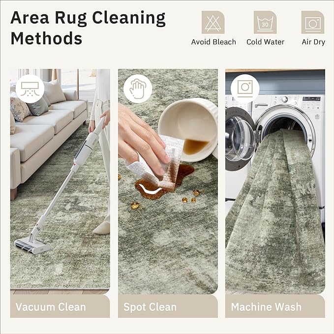 Abstract Rug 5x7 Machine Washable Area Indoor Green Black Low Pile Non-Slip Foldable Thin Accent Rugs for Bedroom Living Room Dining Room