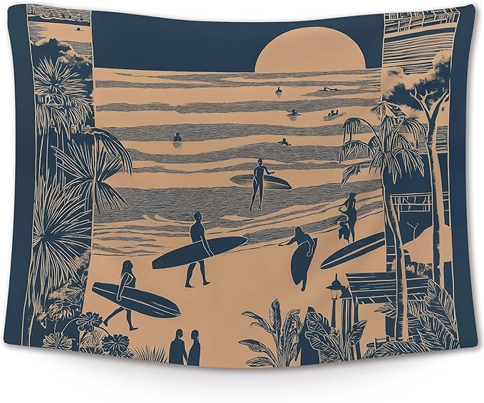XLDLIOO Coastal Beach Wall Tapestry, Ocean Beach Wall Tapestry Hanging for Bedroom, Vintage Coastal Surf Palm Tree Sunset Landscape Tapestries Decor Art for Home Living Room, 40x30in