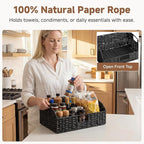 StorageWorks Wicker Baskets with Handles, Pantry Organizers and Storage, Paper Rope Pantry Baskets for Shelves, Black， 2-Pack