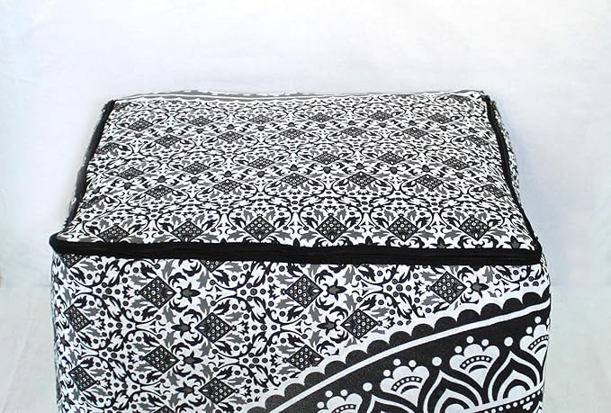 CRAFT KALA Large Hippie Mandala Meditation Floor Ottoman Pillow Cushion Pouf Cover Square Poufs Cover Bohemian Floor Cushion Case Outdoor Fireplace Yoga Living Room Decor 20X20X14 inches, Grey Ombre