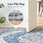 Lessymo 8 x 10 Area Rugs for Living Room- Machine Washable Area Rugs Boho Faux Wool Low Pile Area Rug for Bedroom Floral Medallion Vintage Rugs with Non-Slip Rubber, Kid & Pet Friendly, Blue Brown