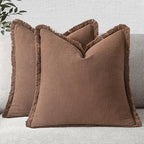 MIULEE Decorative Throw Pillow Covers Neutral Linen Fringe Throw Pillows Euro Shams Set of 2 Dark Coffee Boho Farmhouse Cushion Covers for Couch Sofa Bed Living Room Spring Home Decor 22x22 Inch