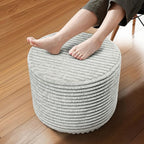 Round Pouf Ottoman, Stuffed Floor Pouf with Foam Chunk Filling, Soft Coral Fleece Furry Foot Rest Stool, Multi-Use Ottoman for Living Room, Wide Stripe Boho Decor,Dark Gray