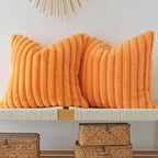 JOJUSIS Pack of 2 Faux Fur Plush Decorative Throw Pillow Covers Couch Cushion Case Soft Pillowcases (Orange, 22 x 22-Inch)
