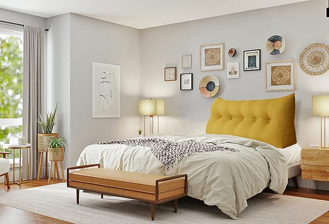 WOWMAX Triangular Headboard Pillow Bed Wedge Pillow for Headboard Full Size Wedge Pillow Headboard for Daybed Bunk Bed Large Bolster Pillow for Bed with Removable Cover, Gifts for Mom Yellow
