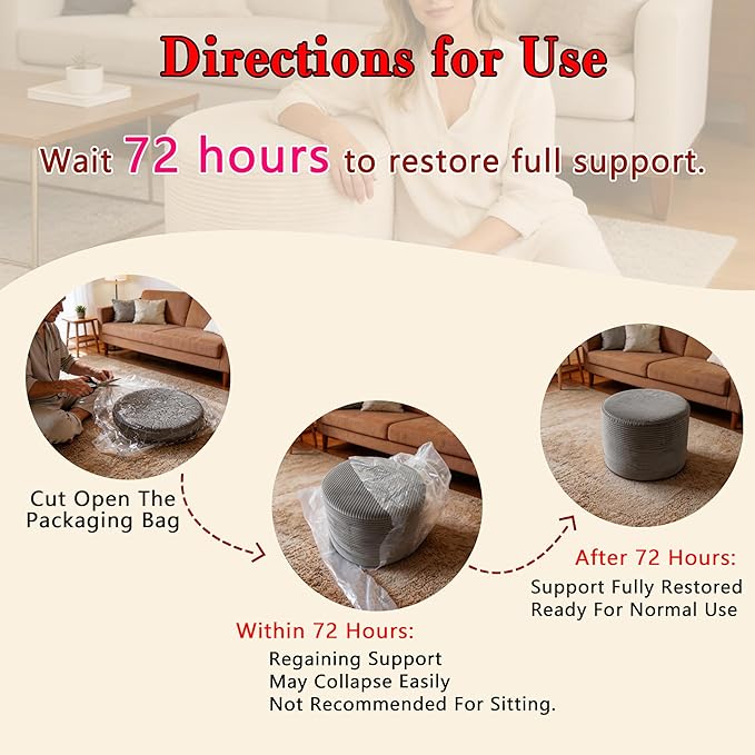 Thgonwid Corduroy Stuffed Round Pouf Ottoman, Foot Stool with One-Piece Cut High-Density Memory Foam, Furry and Fluffy Footstool, Compact Pouf Footrest for Living Room Bedroom, 17"x13", Deep Grey