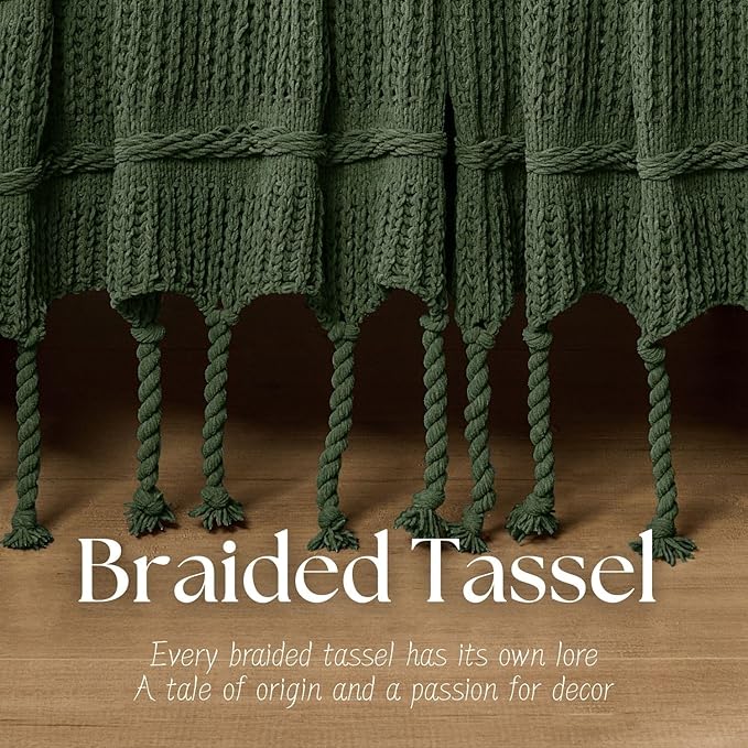 Boho Knitted Chenille Blanket with Tassels - Lightweight & Soft All-Season Throw - 3D Classic Pattern for Living Room Bedroom Couch, Imperial Green, King 90"x108"